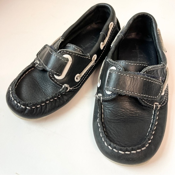 six pieds trois pouces Boys Dark Leather Self Closure Loafers - Picture 1 of 8